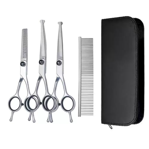 YLEECH Professional 5 in 1 Dog Grooming Scissors Kit with Safety Round Tips, Sharp Heavy Duty 4CR Stainless Steel Pet Shears for Dogs Cats Grooming at Home