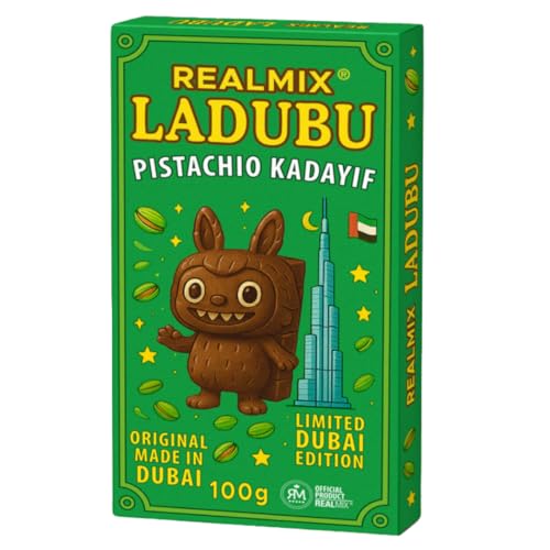 REALMIX LADUBU Chocolate de Dubái Directamente Desde Dubái EAU – Auténtico Chocolate con Leche Dubái con Pistachos y Relleno de Kunafa – Exquisito Chocolate Dubai Original (Chocolate con Leche)