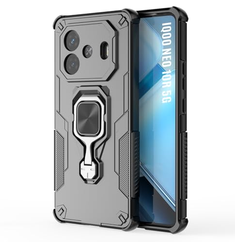 Image of D5 Tough Armor Bumper Back Cover Case for iQOO Neo 10R 5G | Ring Holder & Kickstand in-Built | 360 Degree Protection Back Case Cover for iQOO Neo 10R 5G - Black
