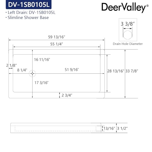 Image of DeerValley 60 inchL X 34 inchW Left Drain Shower Base in White