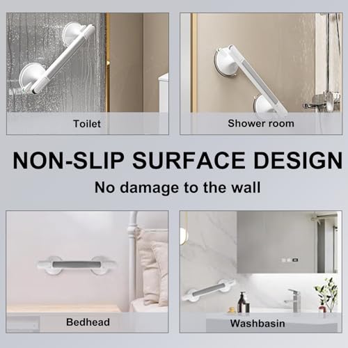 Suction cup punch-free handrail Shower Wall Handle White Non-Slip Stainless Steel and Nylon Safety Handles Bath/Shower Handles/Grab Bar for Seniors Extra Sturdy Bathroom Handle Wall Handle (33 cm)