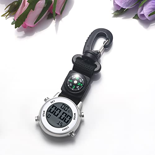 Image of JewelryWe Men Women Digital Clip Watch Mini Microlight Backpack Buckle Belt fob Watches for Rock Climbing Doctors Nurses Chefs for Mother's Day