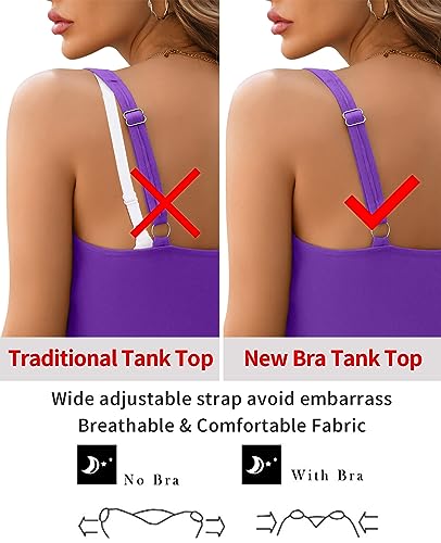Image of V FOR CITY Tank Top for Women with Built-in Padded Bra Adjustable Wide Strap Camisole Cotton Cami Shirts