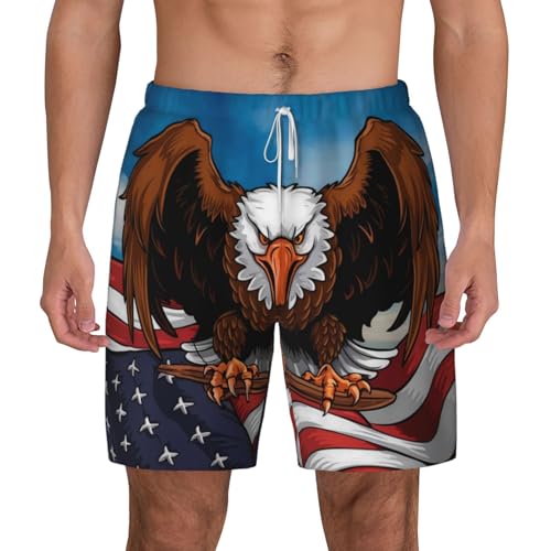 Cartoon Bald Eagle USA Funny Men's Swim Trunks Board Shorts Quick Dry-
