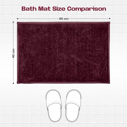 Image of enera Anti Slip Bathroom Mat 40x60 cm | Microfibre Bath Mat, Door Mat & Floor Mat for Bathroom, Bedroom, Kitchen, Home | 2000 GSM Soft Water Absorbent Quick Dry Machine Washable (Stello, Ruby Maroon)