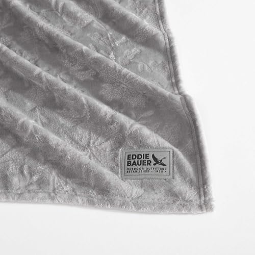 Image of Eddie Bauer - Throw Blanket, Ultra-Soft & Embossed Plush Bedding, Blanket for Couch & Bed (Woodblock Floral Grey, 50 inch x 70 inch)
