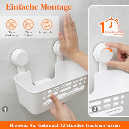 Lifewit Saugnapf Badregal, Duschablage Ohne Bohren, Kunststoff Bad Duschablage mit 4 Haken Duschregal Abnehmbar für Shampoo Conditioner Halter Duschkorb für Badezimmer Küche Organizer, 1 Stück