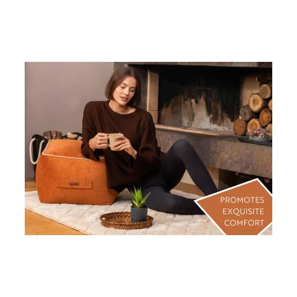 Ottoman pouffe comfortable cube foot stool soft velvet bean bag home decor footstool extra seating for living room bedroom casha 177×177 inch 45×45 cm terracotta  urban country home decor