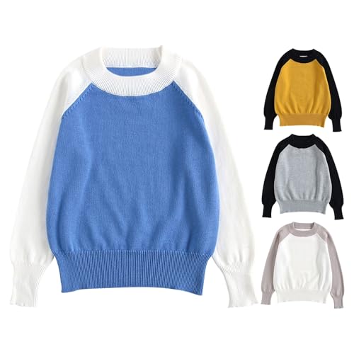 Boys Girls Oversized Knit Sweaters Kids 𝐂olor Block Long Sleeve Crewneck Pullover Shirts Fall Winter Warm Shirts
