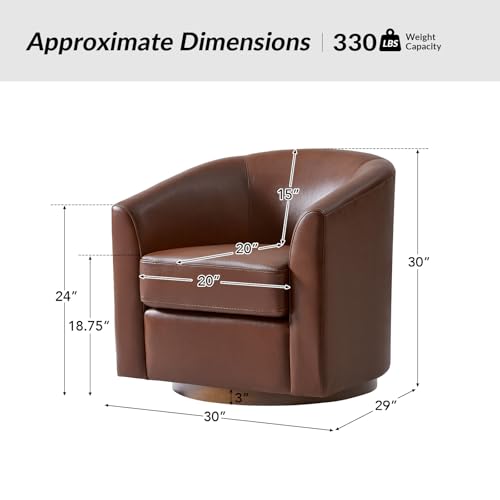Image of HULALA HOME Genuine Leather Swivel Accent Chairs Set of 2 with Solid Wood Base, Round Swivel Barrel Chairs for Living Room and Bedroom, Brown
