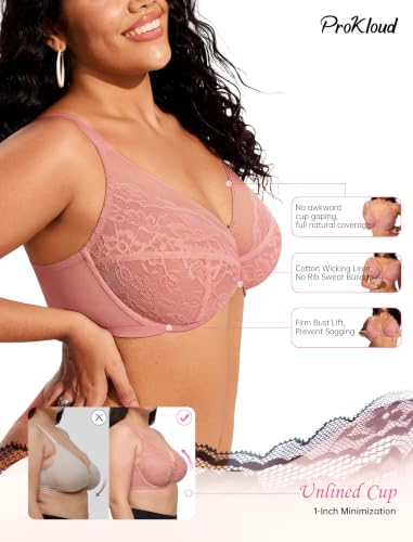 Image of ProKloud Minimizer Bras for Women Full Coverage Supportive Push Up Bra | High Support Bras for Large Breast Women, No Foam Unpadded Lightweight Unlined Lace Bras for Everyday Wear