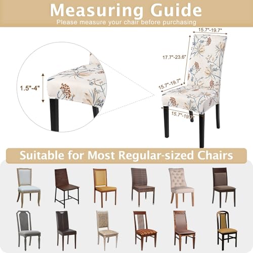 Image of SearchI Printed Dining Room Chair Covers Set of 6, Stretch Kitchen Chair Covers Washable Parsons Chair Slipcover Removable Dining Chair Protectors for Hotel,Ceremony(Elegant Blossom)