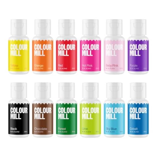 Colour Mill Oil Blend Food Coloring, Kickstarter Pack - 20 Milliliters Each of 12 Colors: Baby Pink, Black, Chocolate, Forest, Hot Pink, Lime, Orange, Purple, Red, Royal, Sky Blue & Yellow