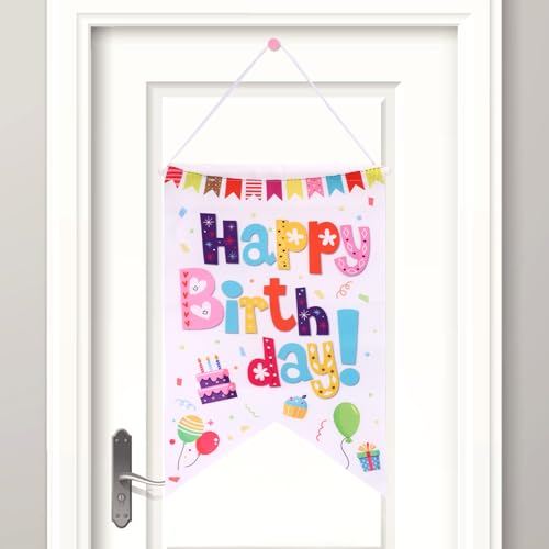 Banner Puerta Feliz Cumpleaños, Colorida Cubierta Puerta Feliz Decoración Cumpleaños Colgador Fondo Decoración Pared Porche Suministros Recuerdos Fiesta para Niños Niñas Mujeres Hombres