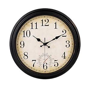Outdoor wandklok 40 cm grote wandklokken waterdicht met thermometer voor woonkamer patio zwembad tuin (brons)