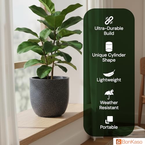 Image of BonKaso 8 Inch Jaguar Round Plant Pots | Highly Durable & Lightweight Polymer Planter for Indoor & Outdoor Use | Flower Pot (Gamla /Gamale) for Home, Office, Garden, Living Room & Balcony (Dark Grey)