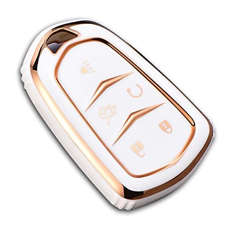 Cacacar for Cadillac Key Fob Cover, Premium Soft TPU Full Protection Key Fob Case for Cadillac Escalade ATS CTS STS SRX XT5 CT6 Smart Key Cover,Ivory Cover