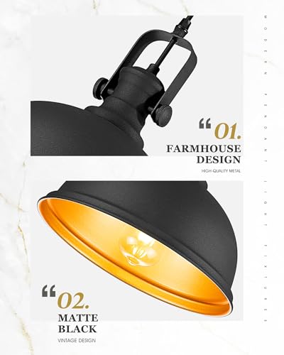 Image of 2-Pack Black Pendant Lights for Kitchen Island, 11.5 inch Metal Shade