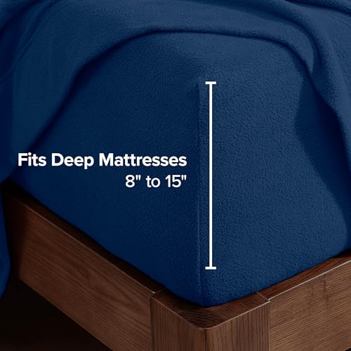 Image of Bare Home Super Soft Fleece Sheet Set (Queen, Dark Blue) | Extra Plush Polar Fleece, No-Pilling Bed Sheets, All-Season, Cozy Warmth, Deep Pockets 6 to 15 Inches