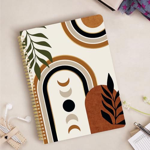 Image of Cute Spiral Notebook 8.5 x 11 Graph Paper Journal A4, Moon Boho | 70 page, Note Book with Pocket, Large, Big, Hard Cover, Aesthetic, Pretty Design, for Women, Girls, Kawaii