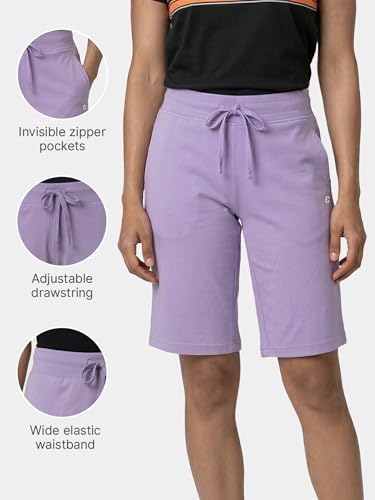 Image of Enamor Mid Rise Knee Length Drawstring Closure City Shorts for Women - Slim Fit, Soft and Breathable Cotton - E044