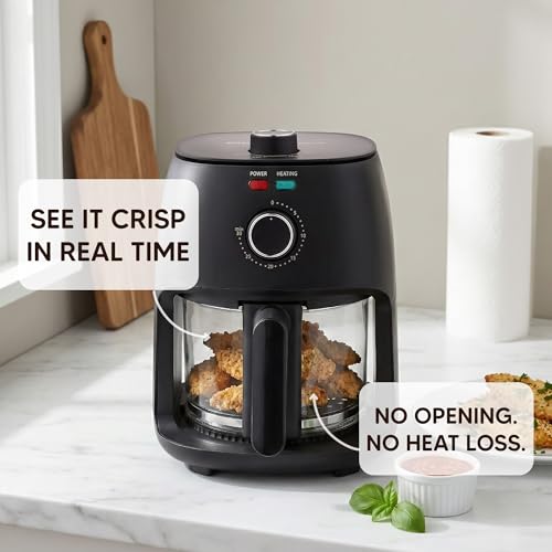 Image of Elite Gourmet Glass Air Fryer, PFAS-Free Basket, 1150W, Black, 2.4 Quart (Pack of 2)