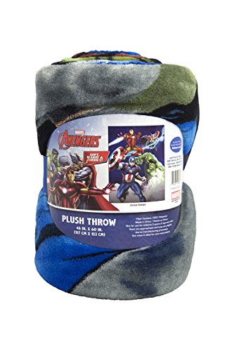 Image of Jay Franco Plush Throw Blanket - 46 inch x 60 inch Inches Kids Hero Soft & Cozy Fleece Throw for Bedroom & Couch Decor, Official Licensed Product, Blue - Avengers