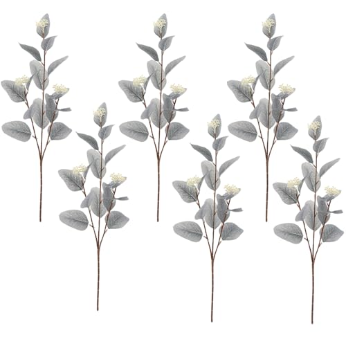 Image of TIED RIBBONS Pack of 6 Artificial Eucalyptus Flowers Bunches for Vase Pot Home Decoration (Green) for Home Decor Living Room Side Table Centerpiece (Vase not Included)