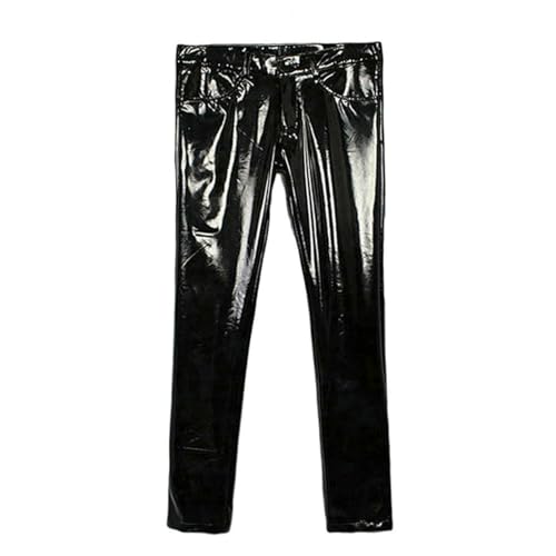 Men's Shiny Faux Leather PU Pants Wet-Look Stretch Trousers Slim Fit Party Club Casual Vintage4