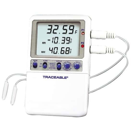 Traceable Calibrated Digital Fridge Thermometer/Freezer Thermometer with 2 Bullet Probes, –58 to 158 Fahrenheit, 0.01 Resolution, Accuracy of 0.3 Degree Celsius