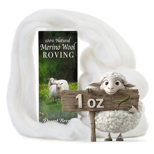 100% Natural Merino Wool Roving - 1 oz - Premium Combed Top Merino Roving Wool - Tapestry, Spinning, Wet Felting & Needle Felting Supplies - 21.5 Micron - Color Snow