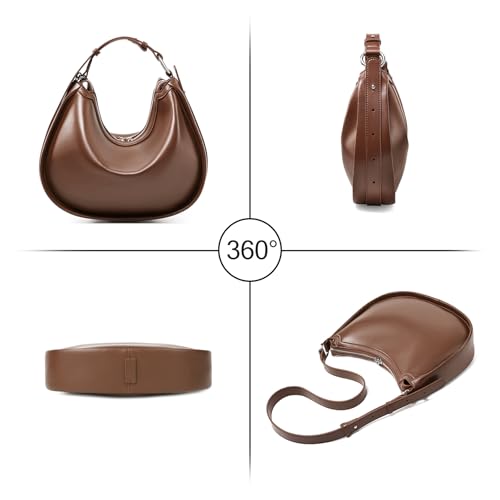Image of MFFOR Genuine Leather Crescent Bags for Women, Half Moon Clutch Purses | Designer handbag, 12*3*10inch, Soft leather, Adjustable strap, Zipper closure