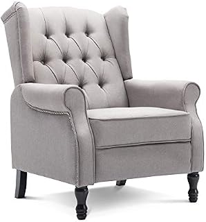 Artechworks Tufted Fabric Push Back Arm Chair Recliner Single Reclining Fabric for Adjustable