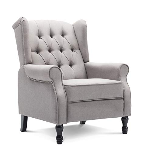 Artechworks Tufted Fabric Push Back Arm Chair Recliner Single Reclining