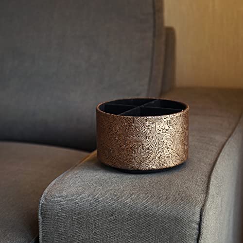 Czzmy Rund Stiftehalter,Leder,360° drehbar,Fernbedienungshalter, drehbarer Nachttisch, TV-Fernbedienung, Schreibtisch-Organizer für Stifte, Bürobedarf, Aufbewahrungsbox(1-Gold schnitzen)