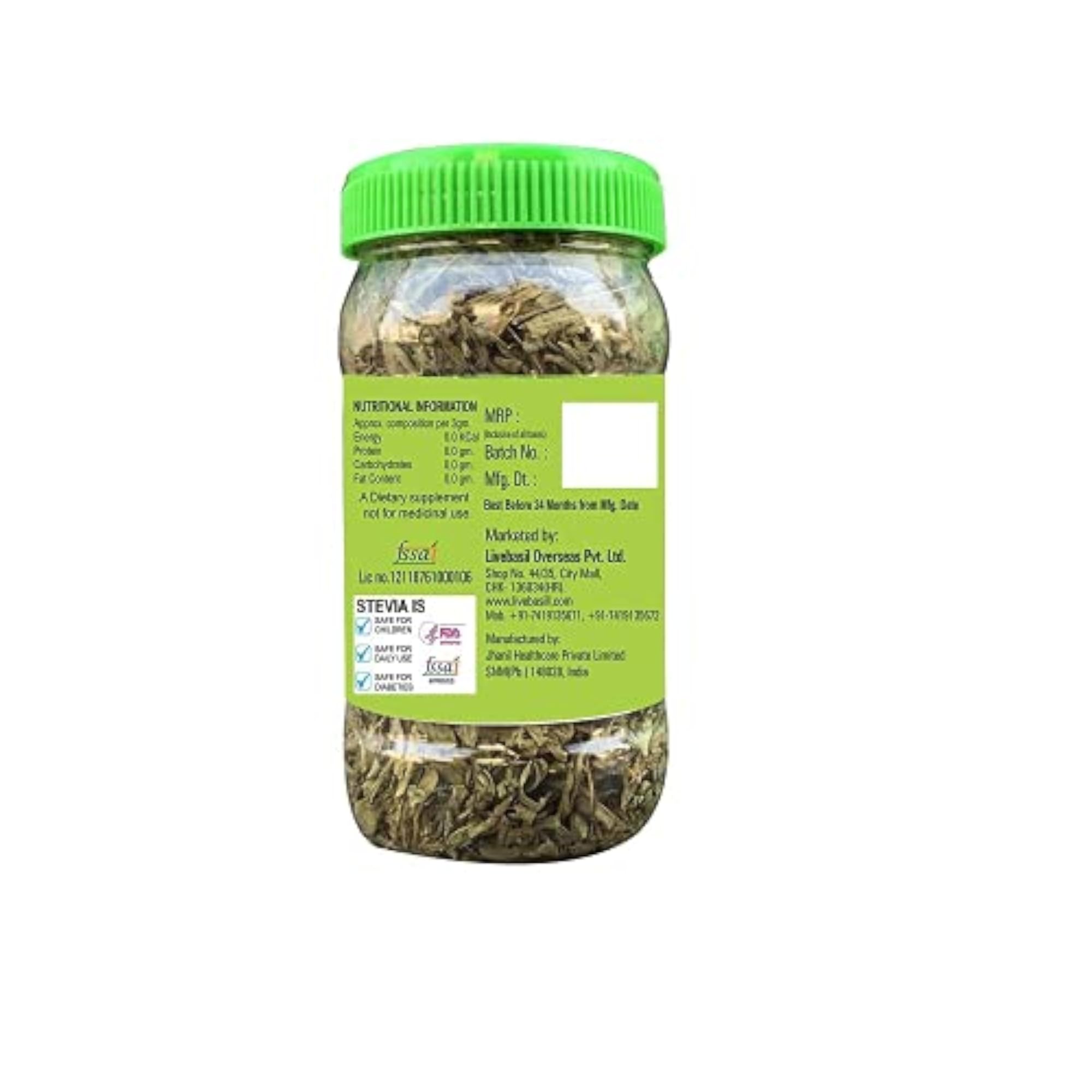 Livebasil Stevia Dry Leaves, Natural Sweetener, 35g