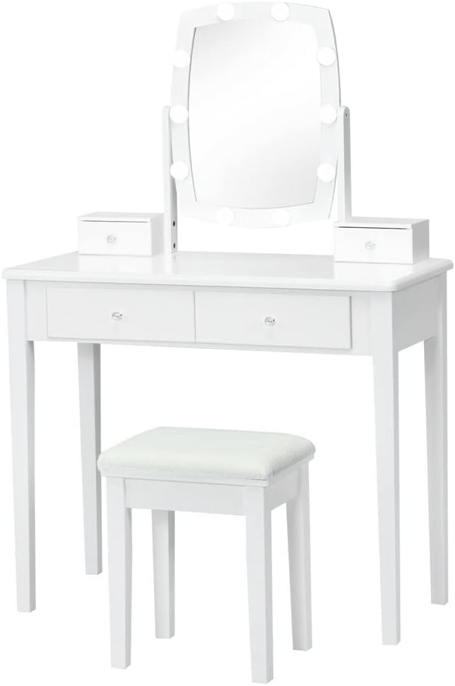 Dresser Set with Illuminated Adjustable 10 Light Dresser 4 Drawer Dressing Table Bedroom Furniture (Color : E, Size : 36x16x52 inches) (E 36x16x52 inches)