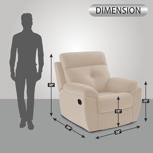 Image of Adorn India Premium Majestic 1 Seater Recliner Manual Sofa Chair | Cream Suede Velvet Fabric | Soft Padded Back Rest & Handrest | Living Room Recliner Chair | 3 Years Warranty