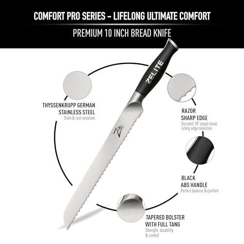 Zelite Infinity Serrated Bread Knife for Homemade Bread, Bread Knife 10 Inch Serrated Knife, Serated Knives for Bread, Bread Cutting Knife - German High Carbon Stainless Steel - Razor Sharp Knife - Thumbnail 2