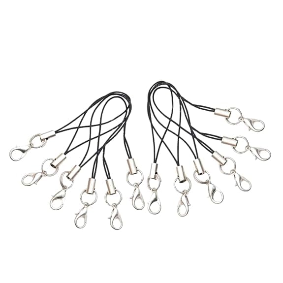 CHARMWAVES® Pack of 10 pcs Phone Strap Charm lobster clasp for phone Cover keyring Pendrive Badge Holders Charm DIY Jewellery straps thread Ring with Hooks