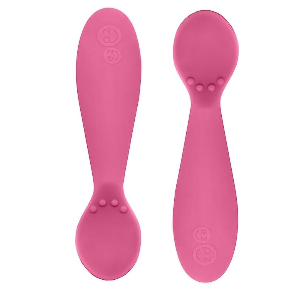 Ezpz Tiny Spoon - 100% Food Grade Silicone Self Feeding Spoon for Baby Led Weaning + Purees - Designed by a Pediatric Feeding Specialist - Sensory Bumps - Set of 2 Dip Spoons for 4 Months+ (Pink)-picture-19