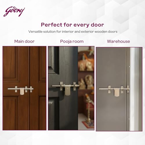 Image of Godrej Door Fittings | Baby Latch Aldrop for Main Door (8 inch, Antique Brass Finish) | Lock for Left or Right Handed Doors | Aldrops for Kids Room, Bathroom, Indoor Rooms | Size 200 x 12 mm