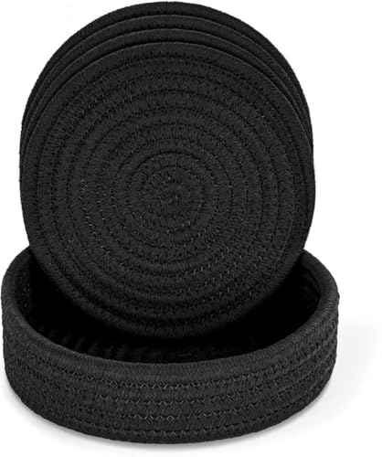 Image of Mansa for Hot Dishes, Pots and Pans, Hot Pads with Storage Basket, Pot Holders for Kitchen, Heat Resistant Mat Protect Counter Home Essentials, Farmhouse Decor (Pack of 4 with Cover) Black