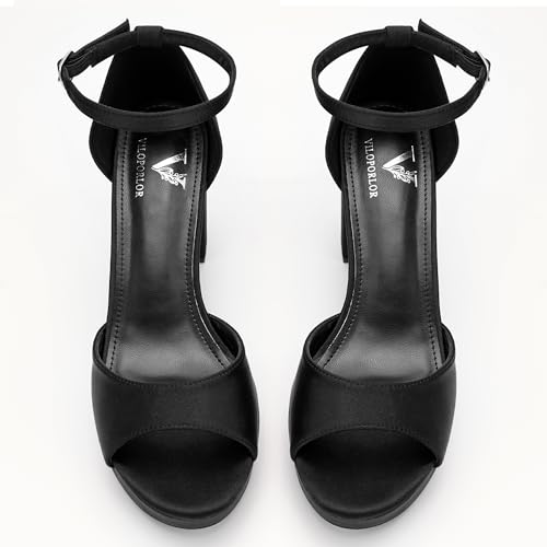 Image of High Heels Chunky Platform Heels for Women Ankle Strap Comfy Open Toe Block Heeled Sandals Party Prom Wedding Dress Pumps