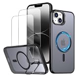 Capa magnética para iPhone 13 e iPhone 14 Capinha - Inclui 2 protetores de tela [Suporte para celular] [Compatível com carregamento sem fio] Case Skin-touch para iPhone 13 e 14 - Preto