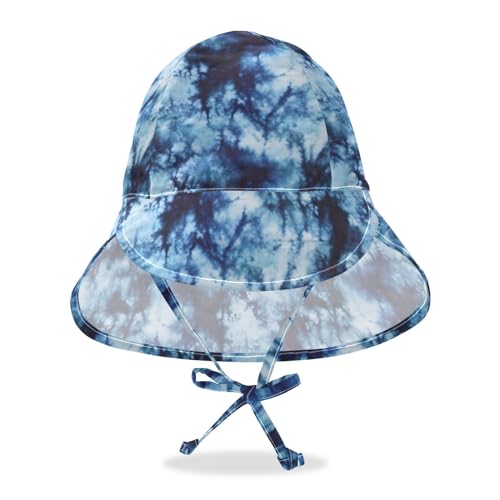 Baby Sun Hat Blue Tie Dye Pattern Toddler Kids Beach Hat Neck Flap Cap Sun Protection Girls Boys Summer Hat Swim Bucket Hat for Travel Hiking Outdoor