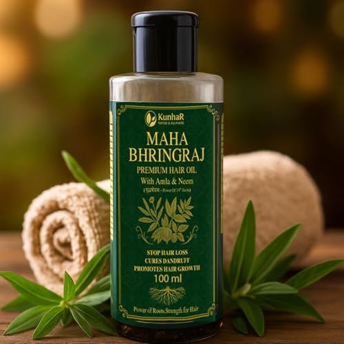Image of Maha Bhringraj Premium Hair Oil with Amla & Neem - 100 ml (Pack of 1) - Reduces Hair Fall, Cures Dandruff - Ayurvedic Herbal Formula - Power of Roots
