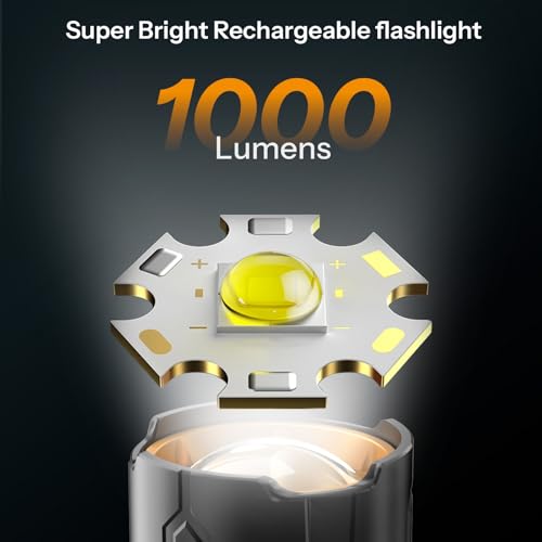Image of UN1QUE Digital Power Display Rechargeable Torch Light, 1000 Lumens Torch Light with 4 Light Modes, Stepless Zoom Flashlight