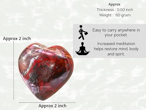 Image of Certified Red Jasper Hematite Crystal Heart Palm Pebbles Stones for Anxiety Stress Relief Massage - AAA Grade Original Healing Gemstone Agate Heart Palm Stone for Yoga Meditation Spiritual