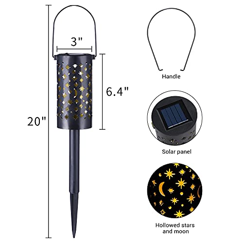 Tzssp Solar Pathway Lights Outdoor Solar Powered Garden Lights Metal Waterproof Led Path Hanging Solar Lights Star Moon Solar Landscape Lights Outdoor For Walkway, Garden, Patio, Lawn, Yard，6 Packs #TOP6